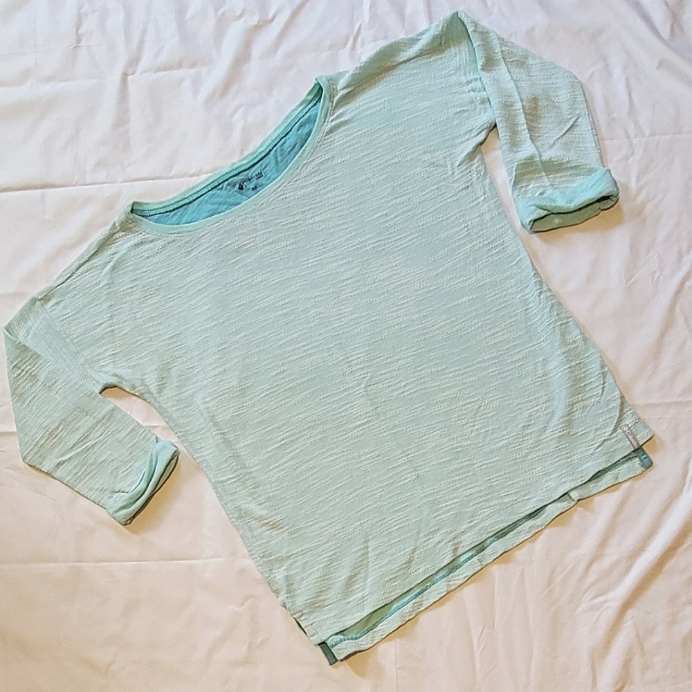 Columbia Sportswear light mint green 3/4 sleeve waffle knit oversized sweater